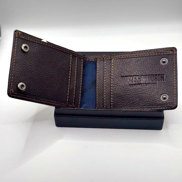 Harley Davidson Mens Genuine Leather RFID Bifold Wallet MWM079/01 Brown - Picture 5 of 13